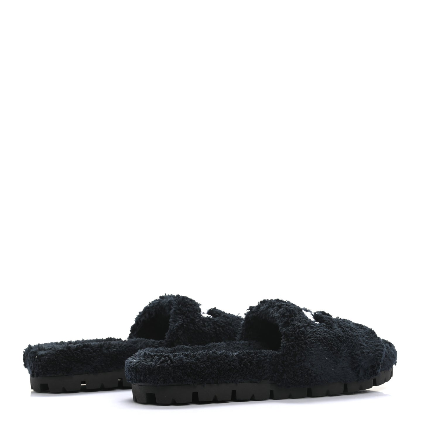 Terry Cloth Logo Lug Sole 20mm Slide Sandals 40 Black White