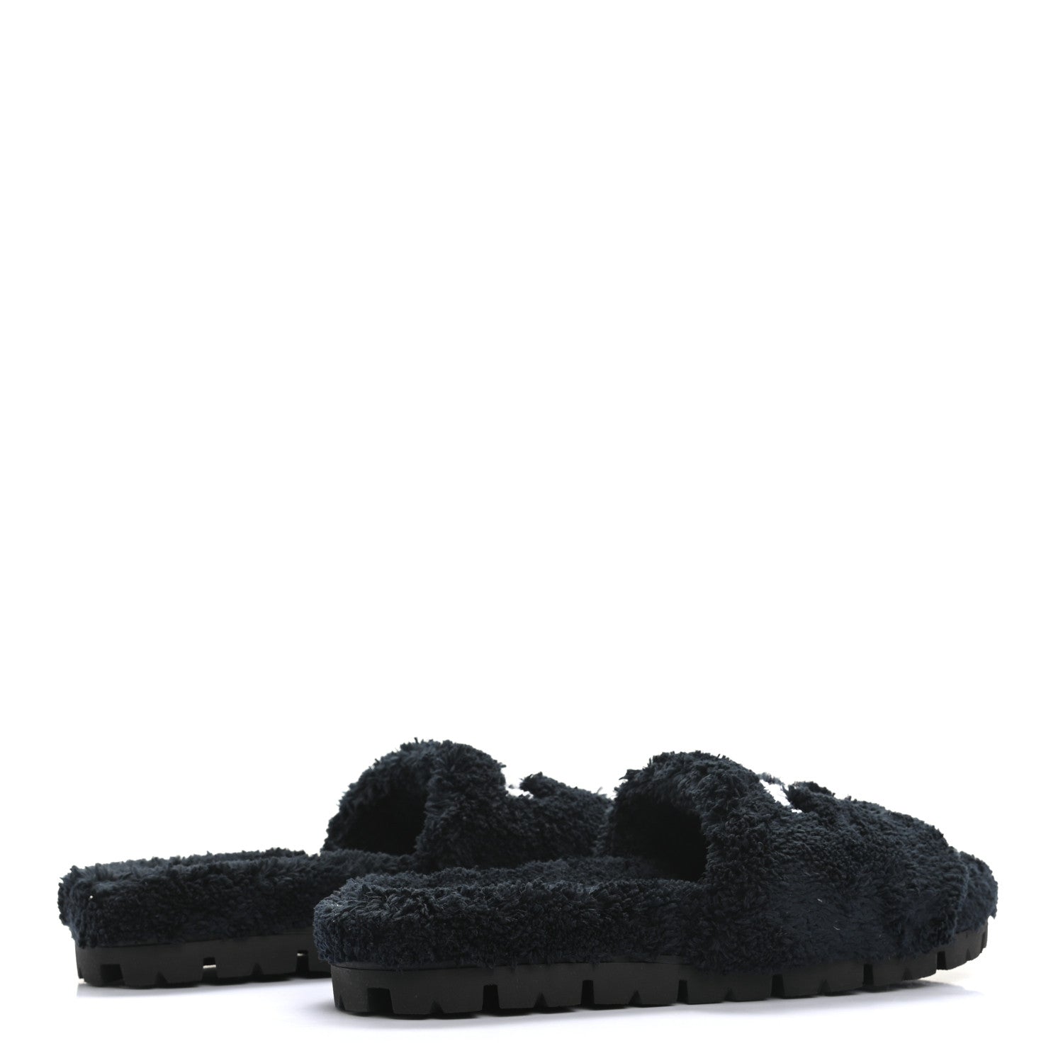 Prada Terry Cloth Logo Lug Sole 20mm Slide Sandals 40 Black White 4 of 8