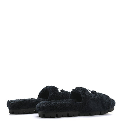 Prada Terry Cloth Logo Lug Sole 20mm Slide Sandals 40 Black White 4 of 8