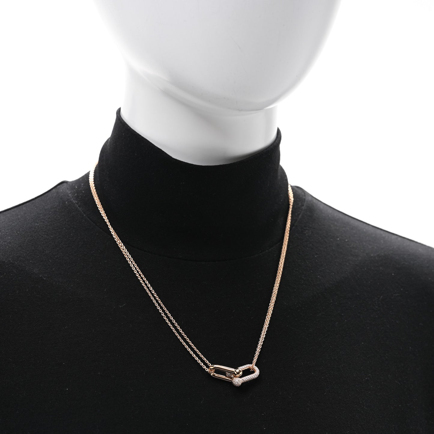 18K Rose Gold Diamond HardWear Large Double Link Pave Pendant Necklace