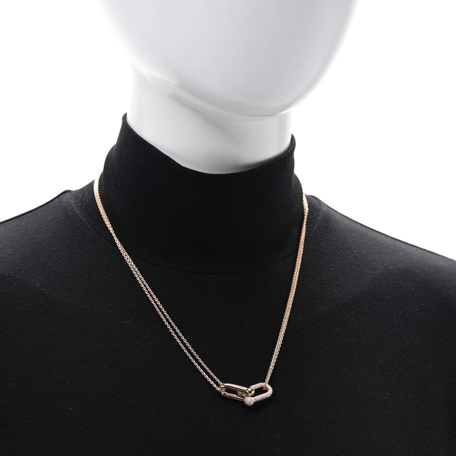 Tiffany 18K Rose Gold Diamond HardWear Large Double Link Pave Pendant Necklace 2 of 5