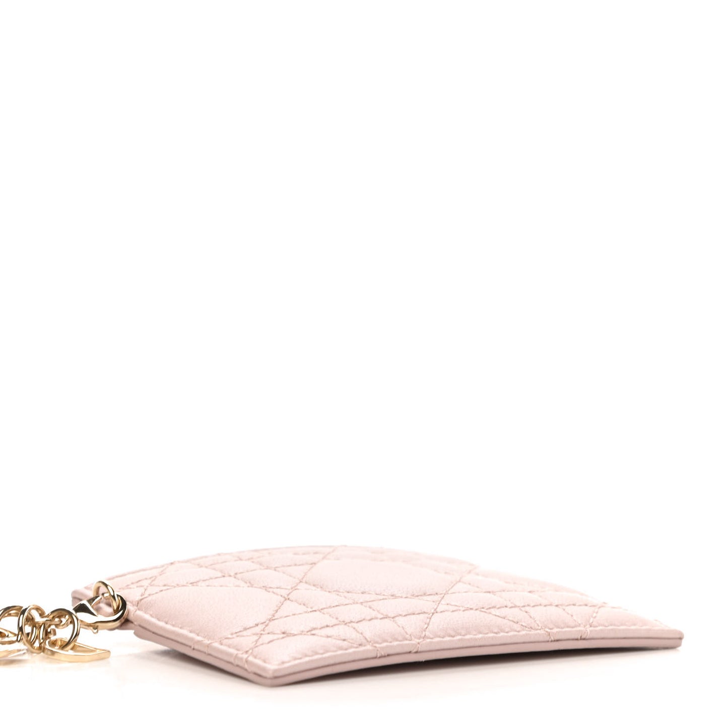 Metallic Lambskin Cannage Lady Dior Card Holder Pink