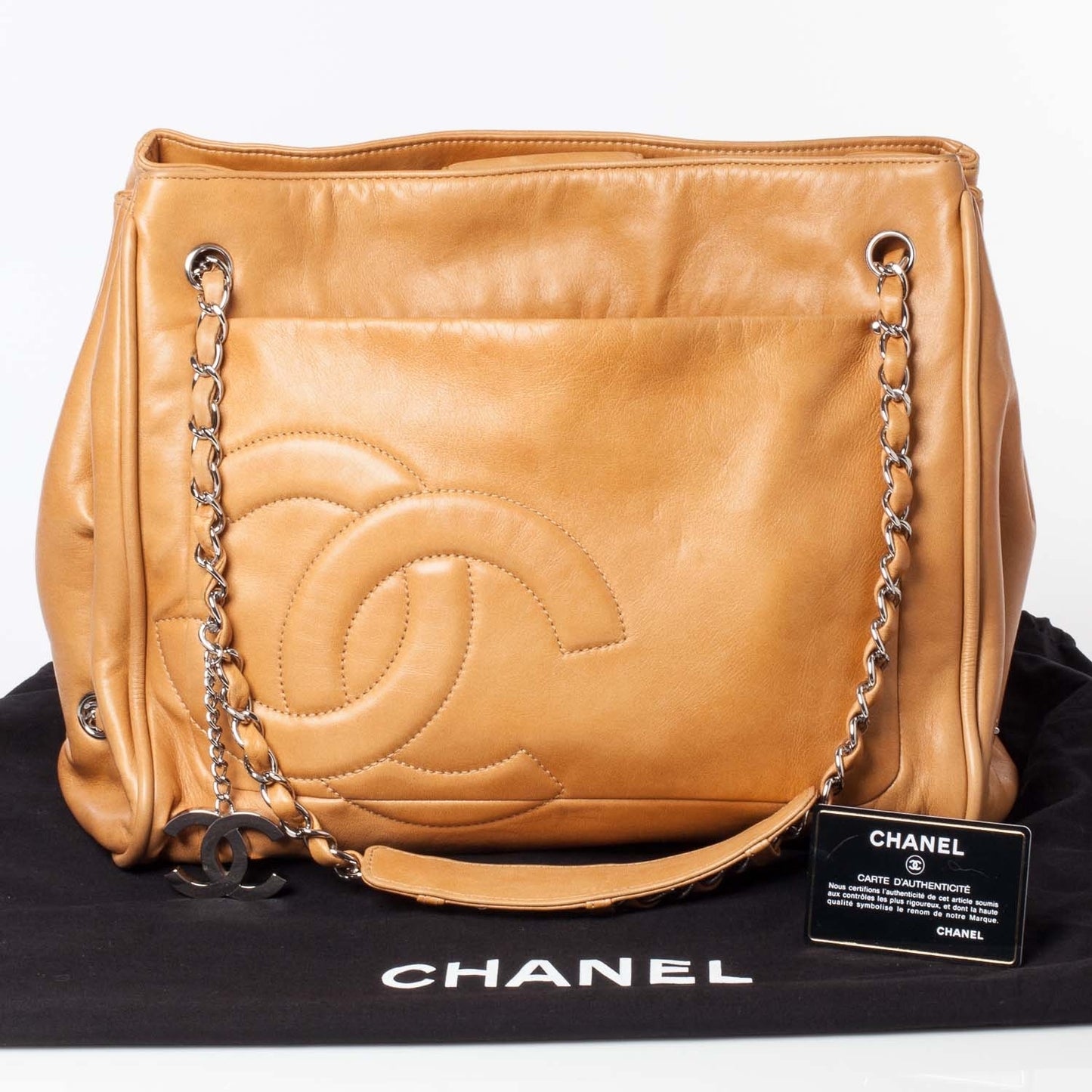 Leather Diagonal Ligne Large Tote Dark Beige