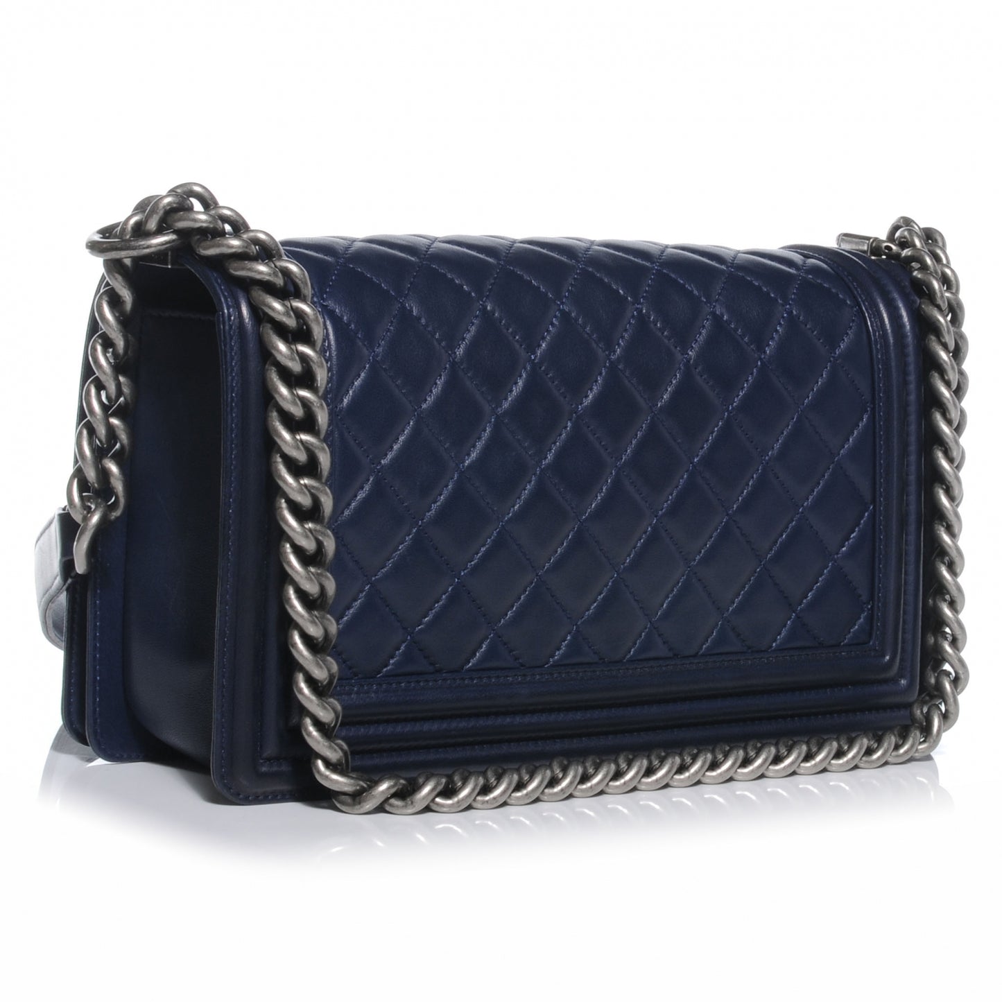 Lambskin Quilted Medium Boy Flap Navy Blue