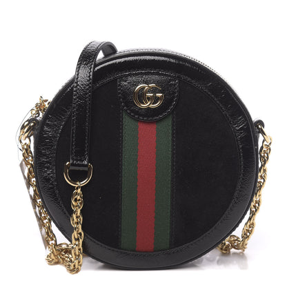 Gucci Suede Patent Web Mini Ophidia Round Shoulder Bag Black 1 of 11