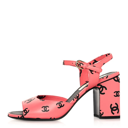Chanel Lambskin Printed CC Sandals 39 Pink Black 1 of 9