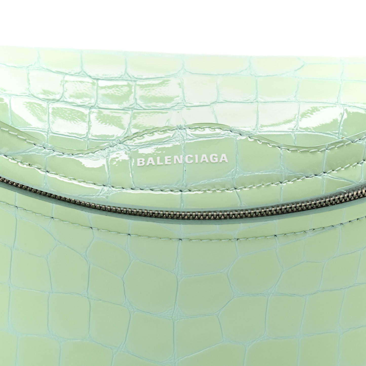 Shiny Calfskin Crocodile Embossed XXS Souvenir Belt Bag Green