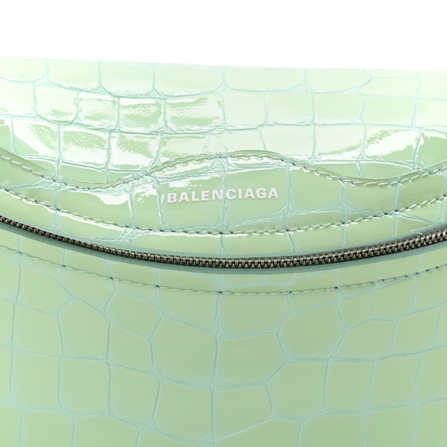 Balenciaga Shiny Calfskin Crocodile Embossed XXS Souvenir Belt Bag Green 7 of 10