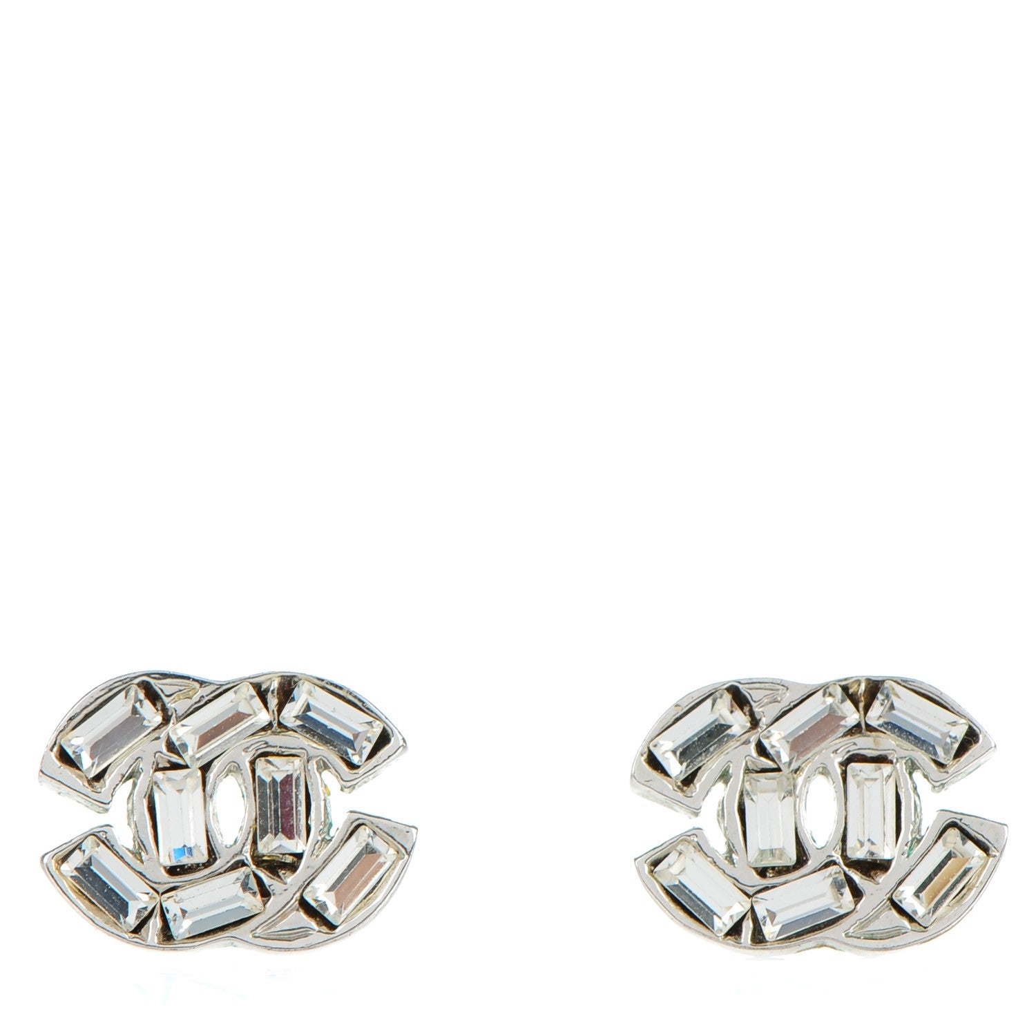 Chanel Baguette Crystal CC Earrings Silver 1 of 4