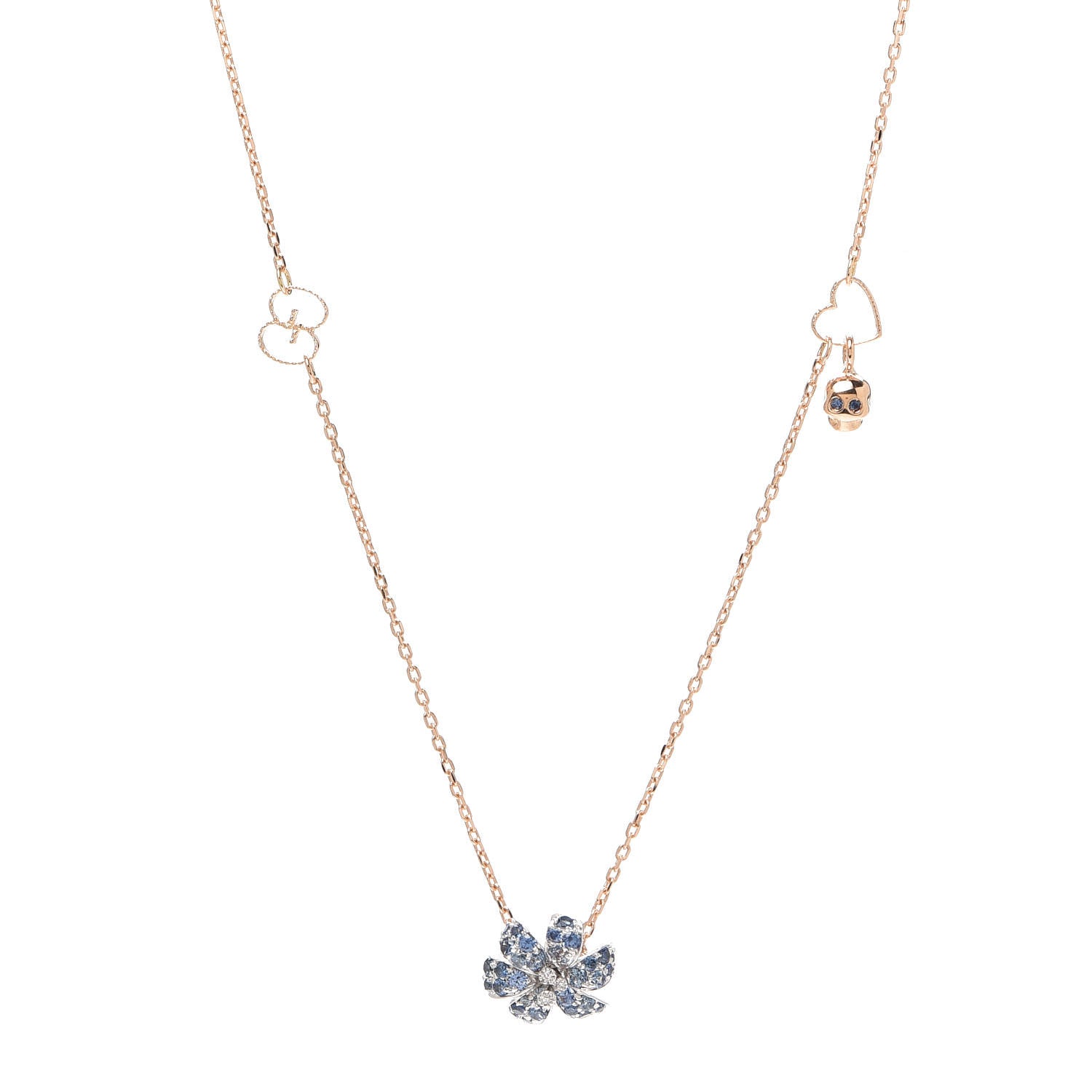 Gucci 18K Rose Gold Diamond Blue Sapphire Flower Pendant Necklace 1 of 5