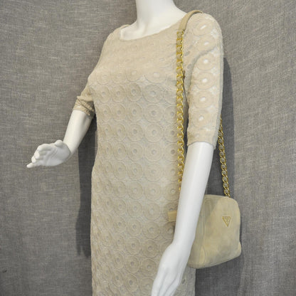 Prada Suede Scamosciato Shoulder Bag Beige 4 of 10