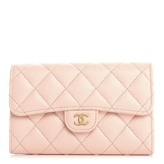 Caviar Quilted Medium Flap Wallet Light Pink