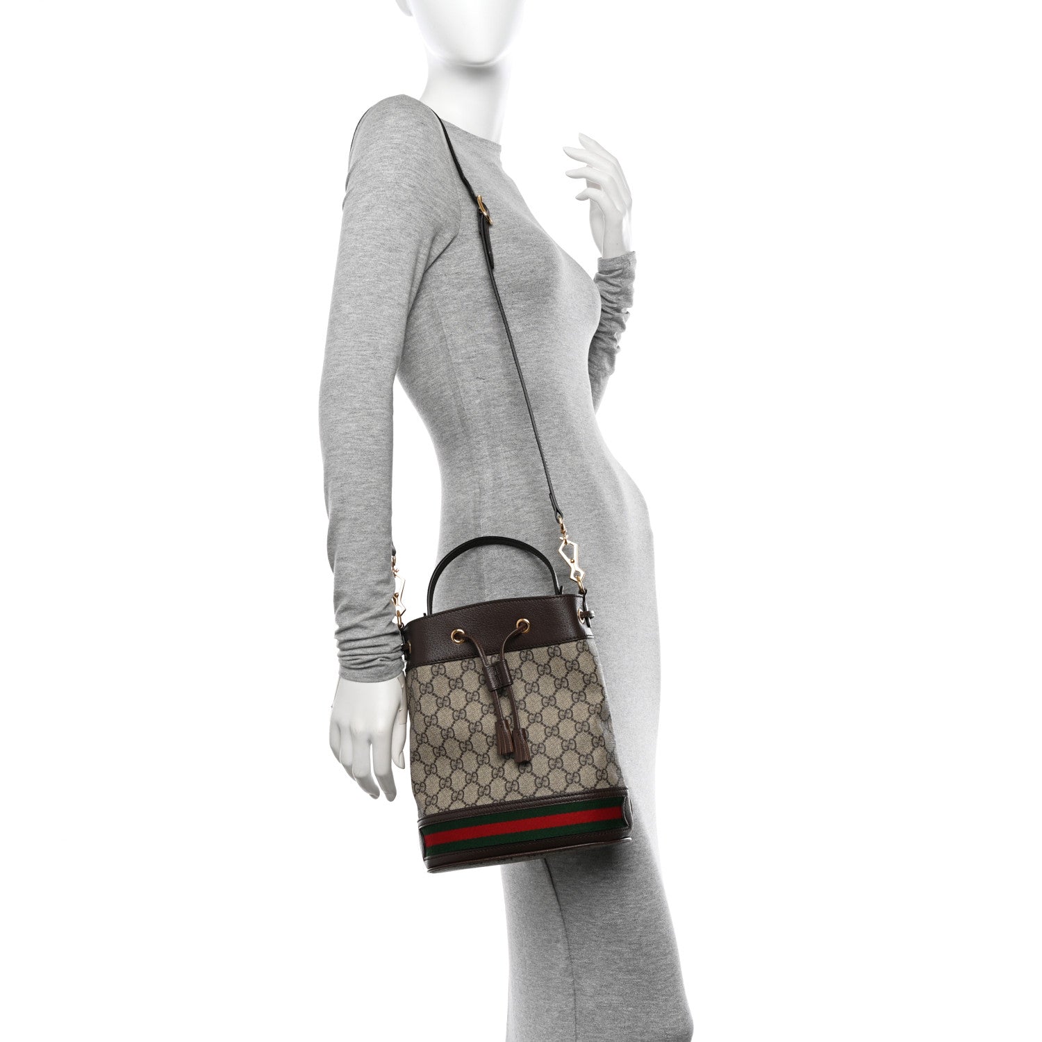 Gucci GG Supreme Monogram Web Small Ophidia Bucket Bag Brown 2 of 11