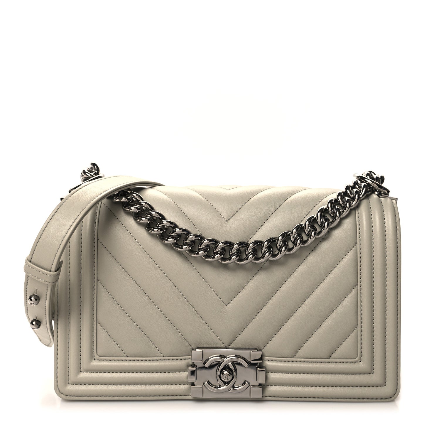 Lambskin Chevron Medium Boy Flap Grey