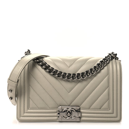 Chanel Lambskin Chevron Medium Boy Flap Grey 1 of 10