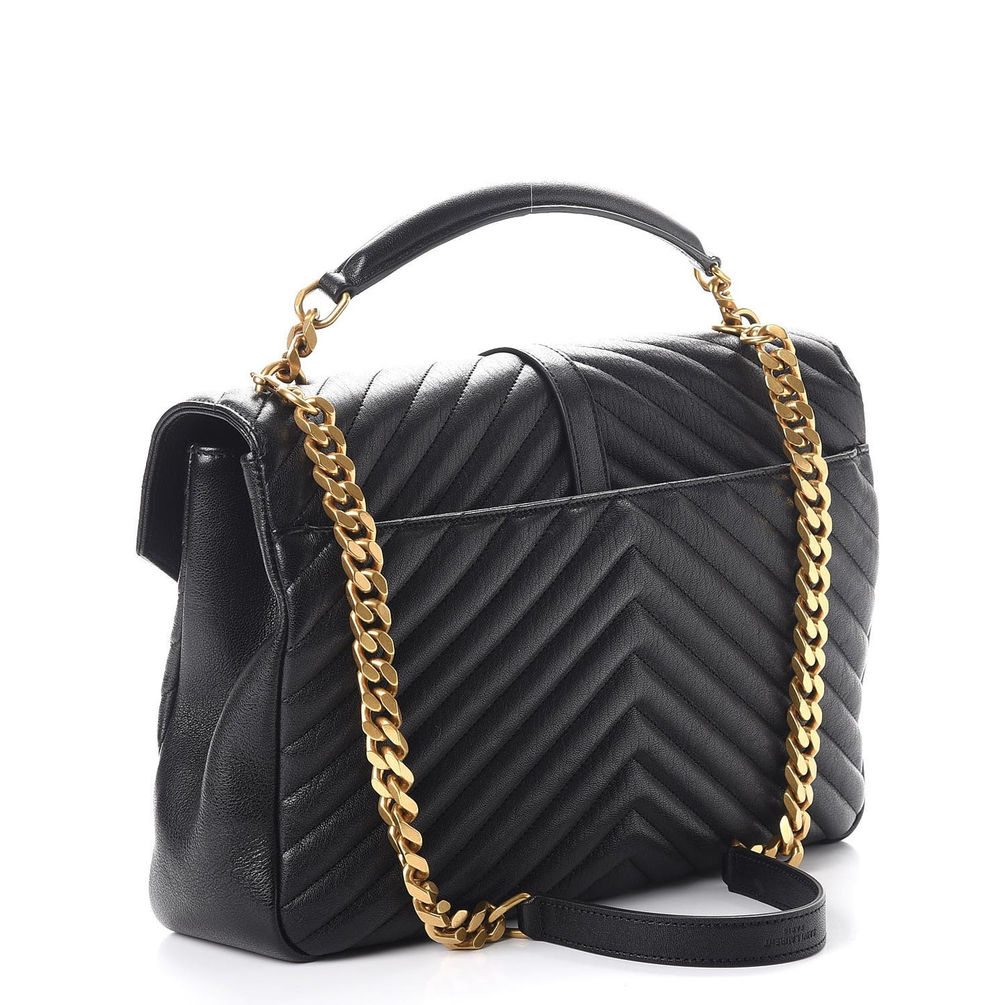 Sheepskin Matelasse Chevron Monogram Large College Satchel Black