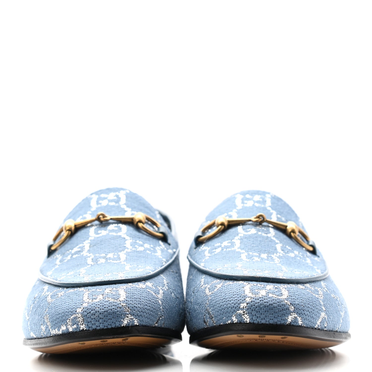 Gucci Canvas Lame GG Monogram Horsebit Womens Jordaan Loafers 38 Blue Silver 2 of 8