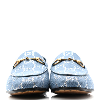 Gucci Canvas Lame GG Monogram Horsebit Womens Jordaan Loafers 38 Blue Silver 2 of 8