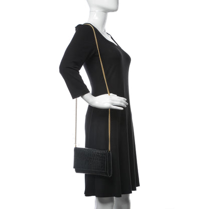 Alexander McQueen Patent Crocodile Embossed Wallet on Chain Black 3 of 9