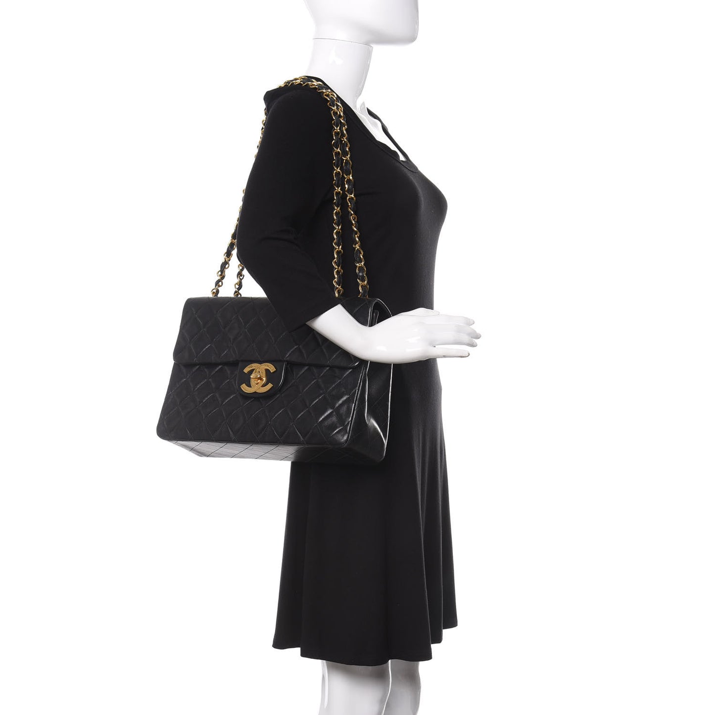 Lambskin Quilted XL Jumbo Single Flap Black