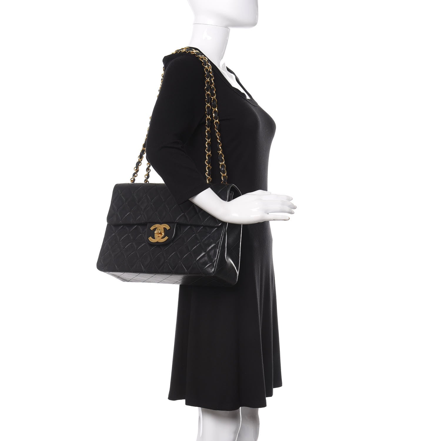 Chanel Lambskin Quilted XL Jumbo Single Flap Black 2 of 19