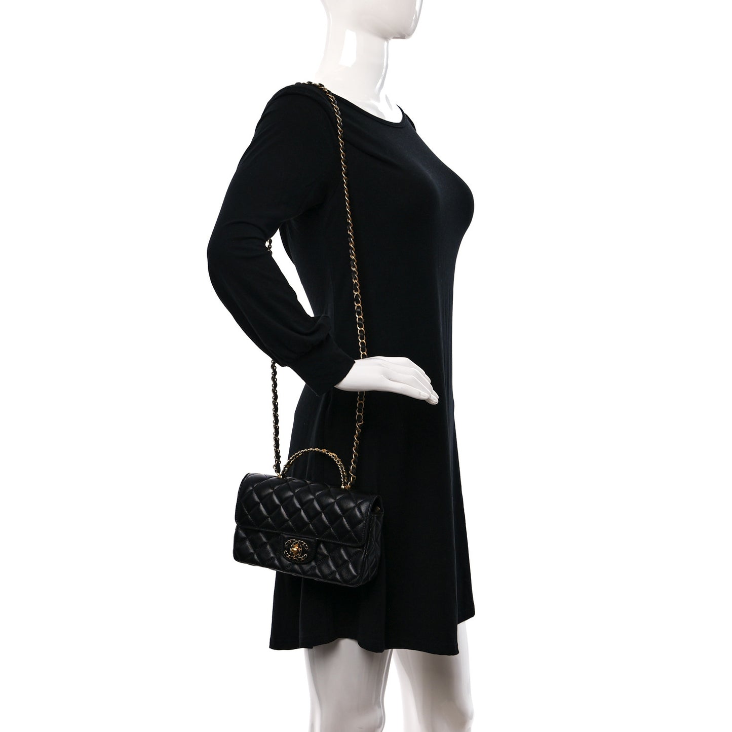 Lambskin Quilted Mini Strass On Top Flap Black