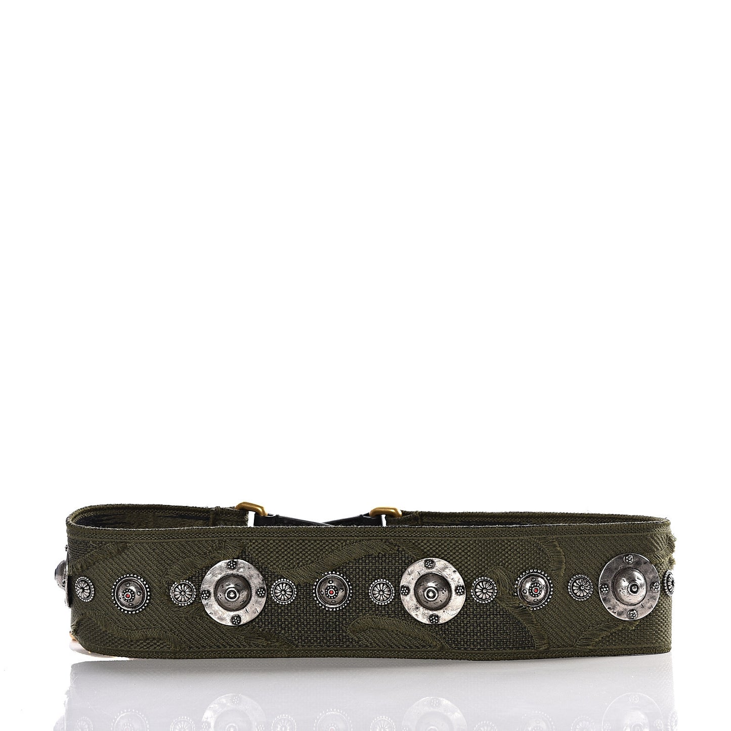 Canvas Embroidered Studded Camouflage Shoulder Strap Vert Multicolor