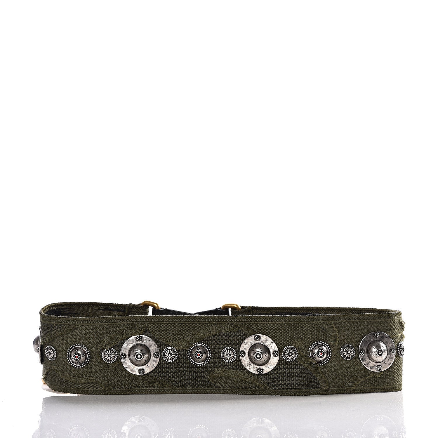 Christian Dior Canvas Embroidered Studded Camouflage Shoulder Strap Vert Multicolor 2 of 11