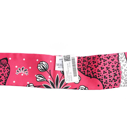Hermes Silk Les Leopards Twilly Rose Vif Black White 2 of 4