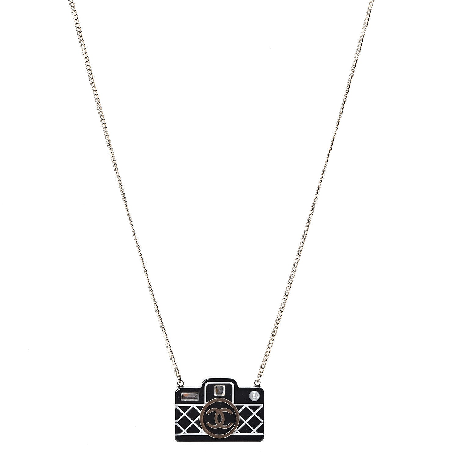 Chanel Resin Camera CC Necklace Black Gold 1 of 5