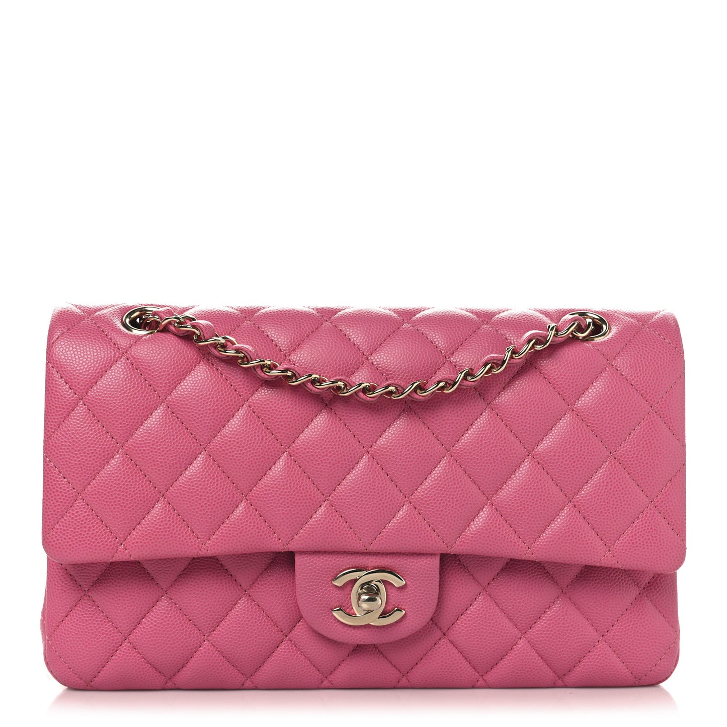 Caviar Quilted Medium Double Flap Pink