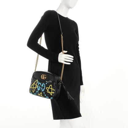 Gucci Calfskin Matelasse GucciGhost Medium GG Marmont Chain Shoulder Bag Black New Acquamarine 2 of 7