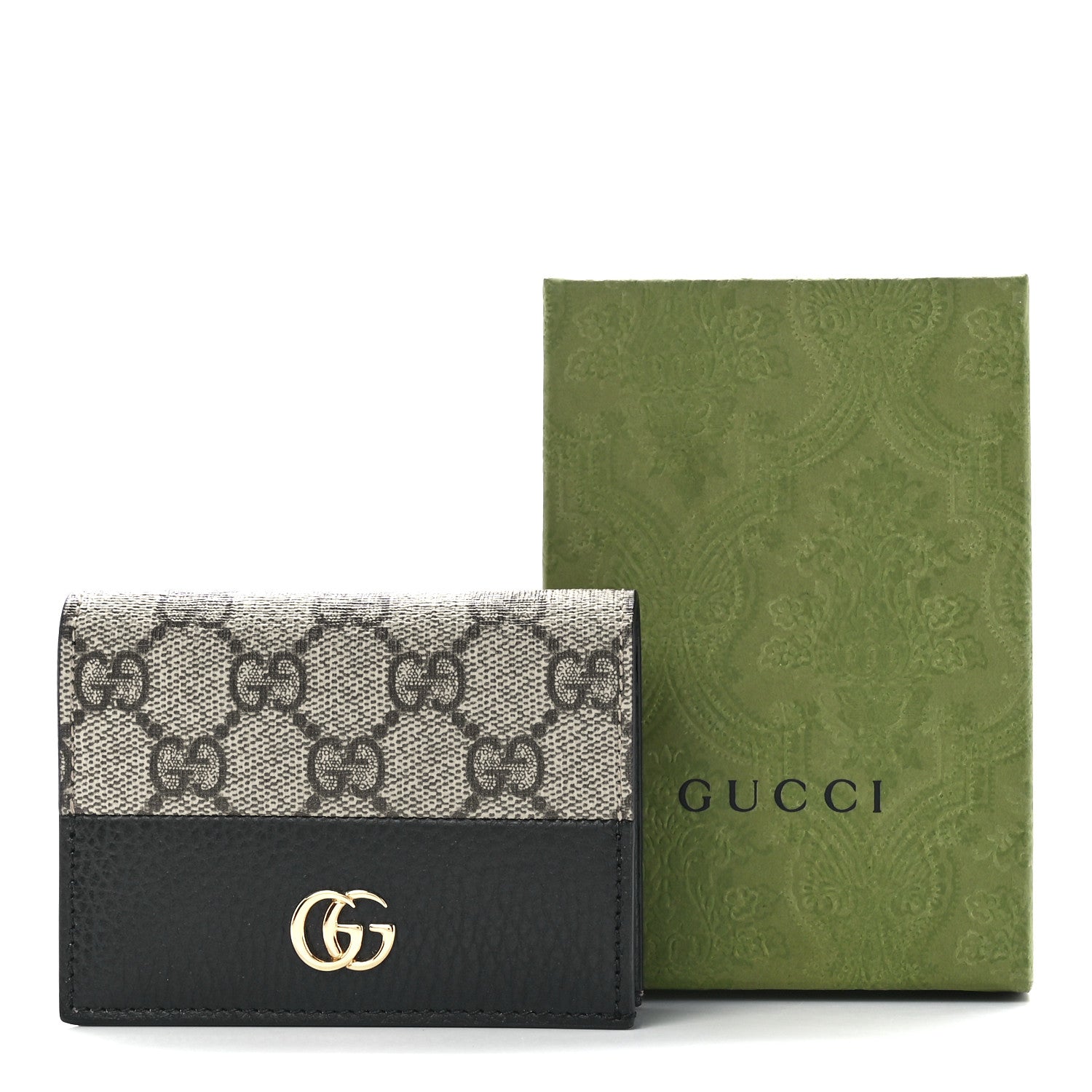 Gucci Dollar Calfskin GG Supreme Monogram GG Marmont Card Case Black Beige Ebony 11 of 11