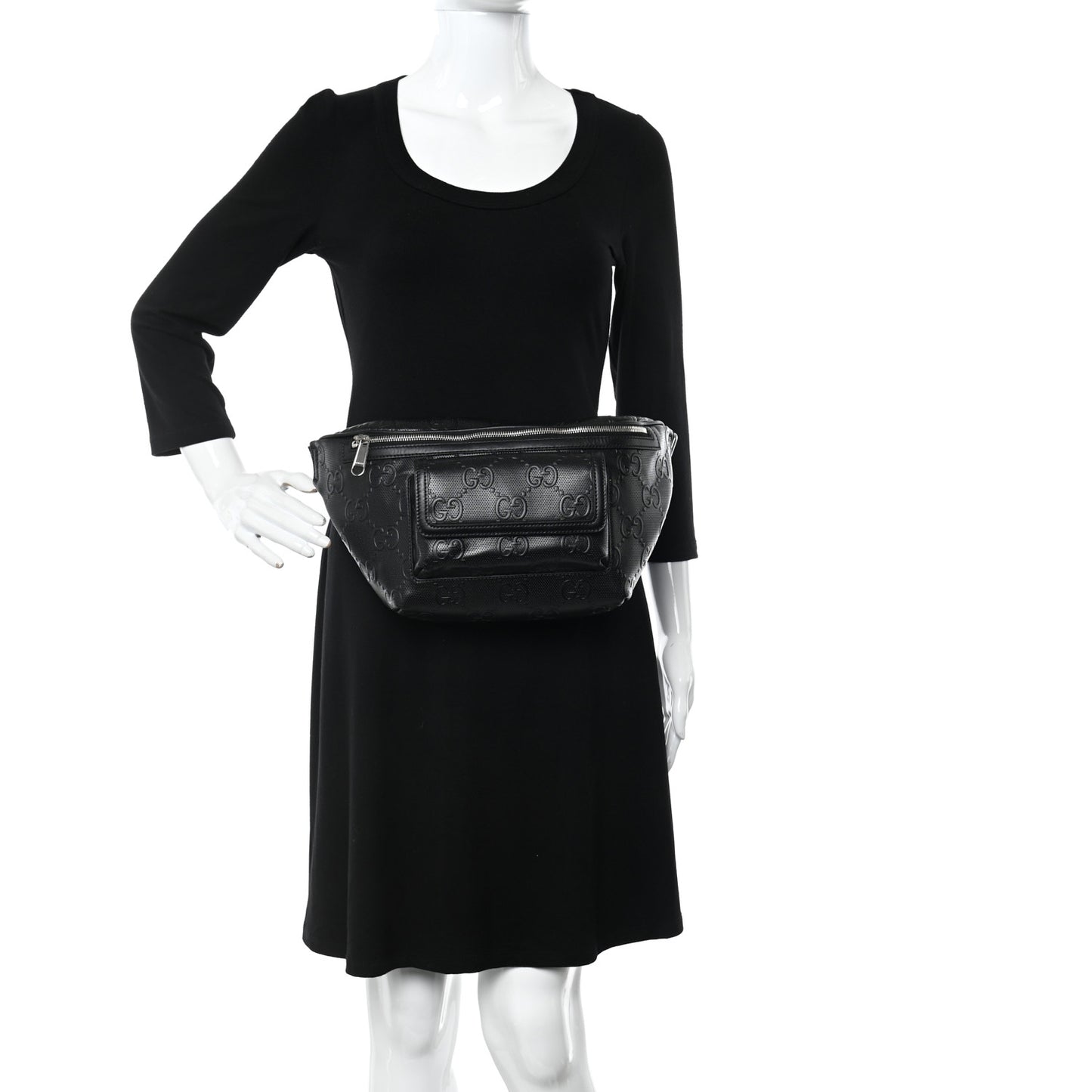 Calfskin GG Tennis Embossed Pocket Belt Bag Black