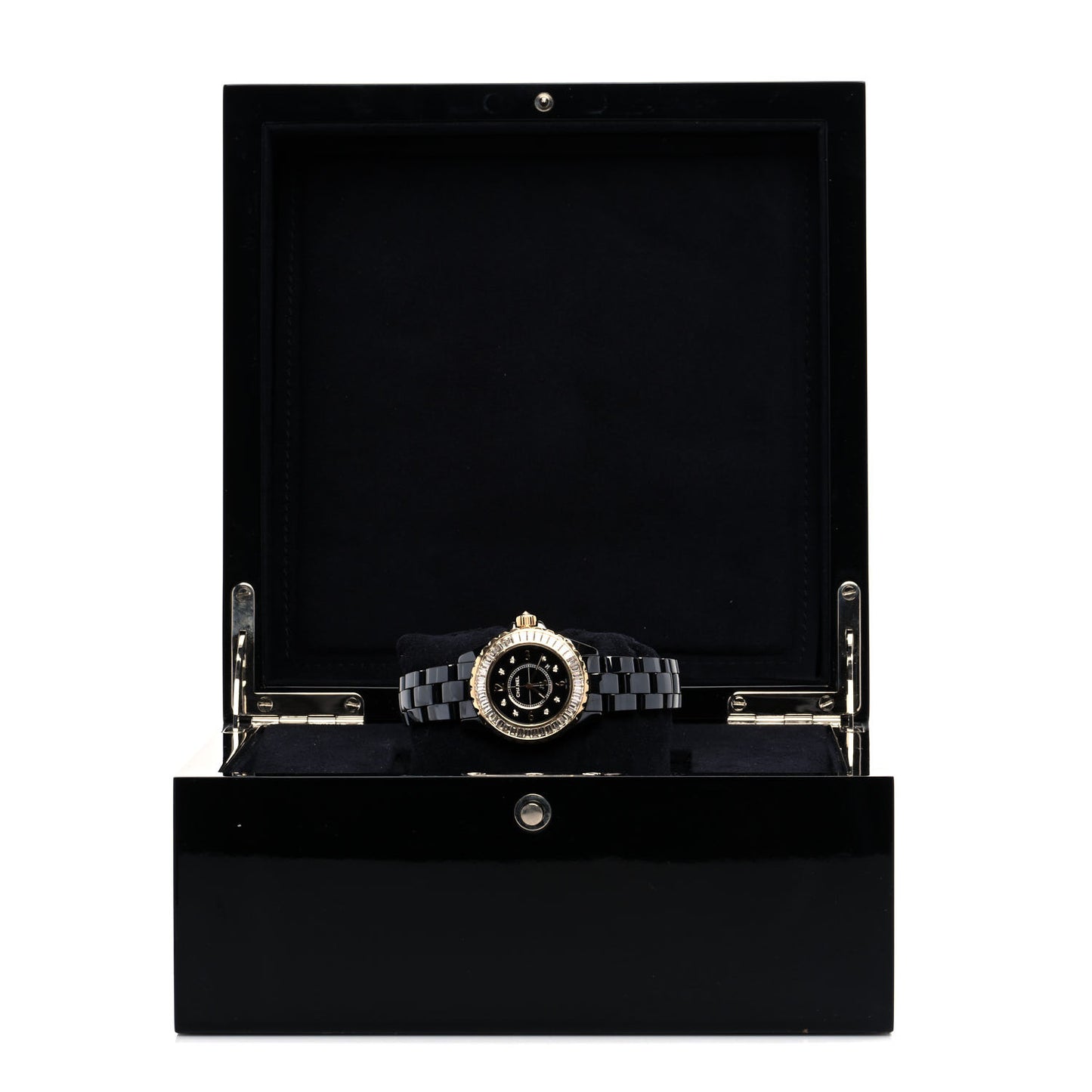 Stainless Steel 18K Yellow Gold Ceramic Diamond Baguette 33mm J12 Quartz Watch Black