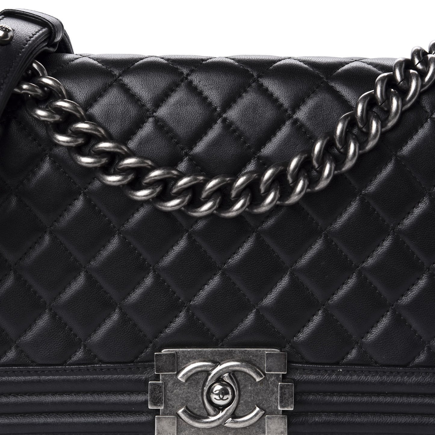 Lambskin Quilted Medium Boy Flap Black