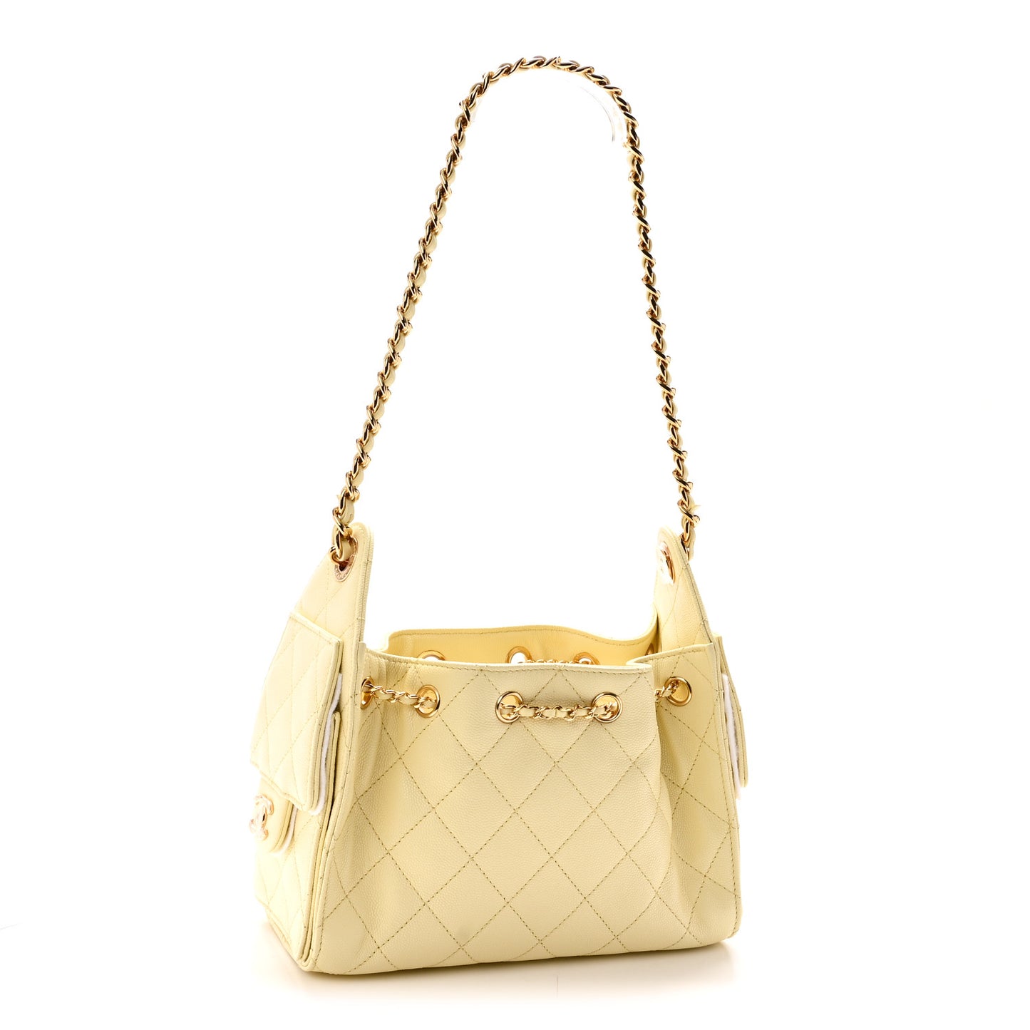 Caviar Quilted Mini Chanel 25 Handbag Light Yellow