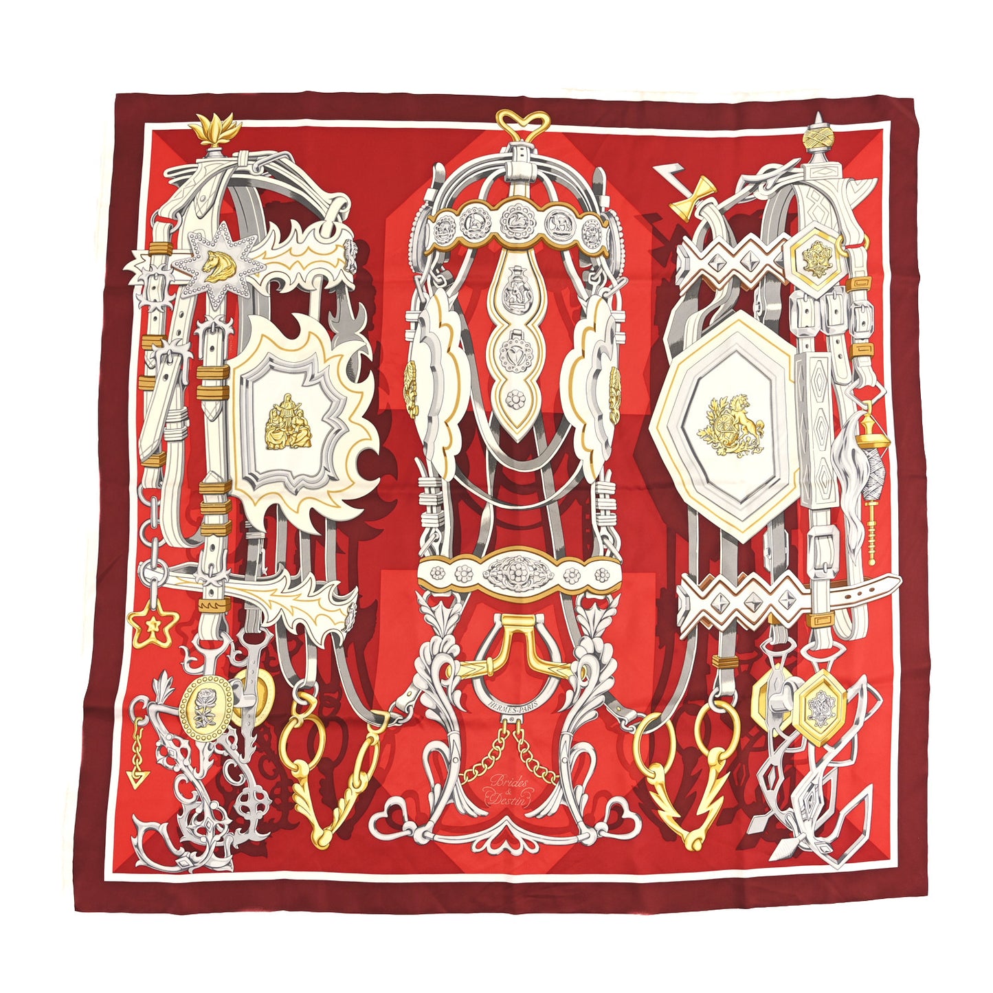 Silk Brides Et Destin Scarf 90 Rouge Gris Argent White