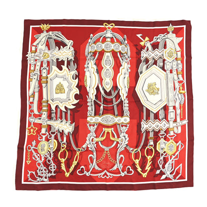 Hermes Silk Brides Et Destin Scarf 90 Rouge Gris Argent White 1 of 3
