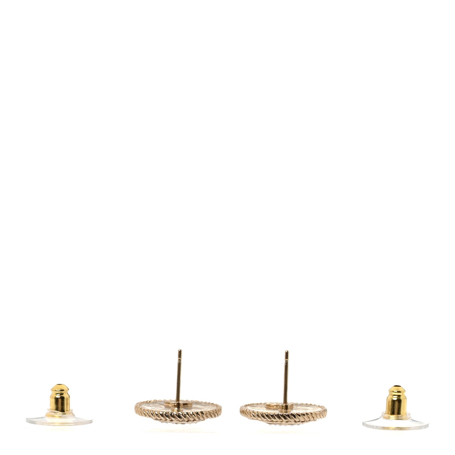 Chanel Metal Crystal CC Medallion Round Earrings Gold 3 of 5
