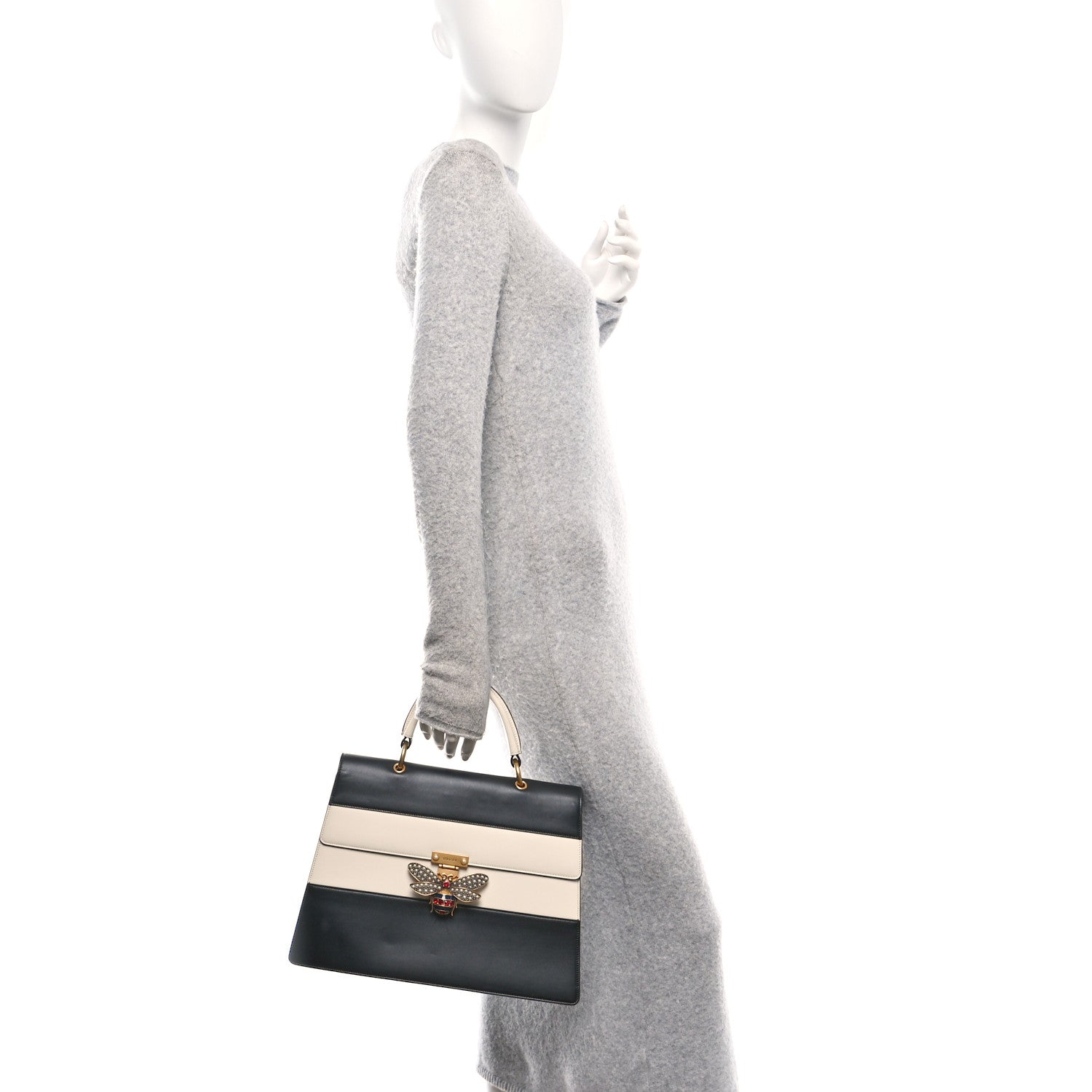 Gucci Calfskin Sylvie Web Large Queen Margaret Top Handle Bag Black Mystic White 2 of 15
