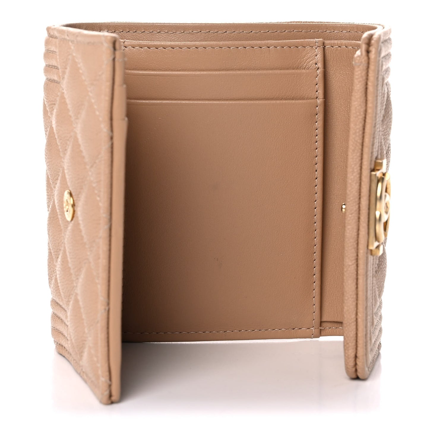 Caviar Quilted Compact Boy Flap Wallet Beige