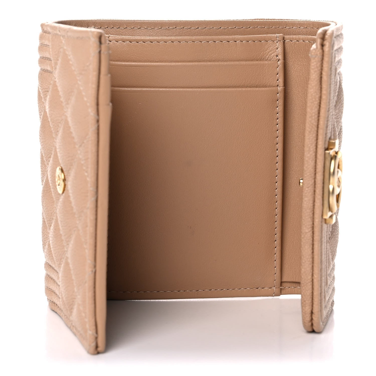 Chanel Caviar Quilted Compact Boy Flap Wallet Beige 5 of 12