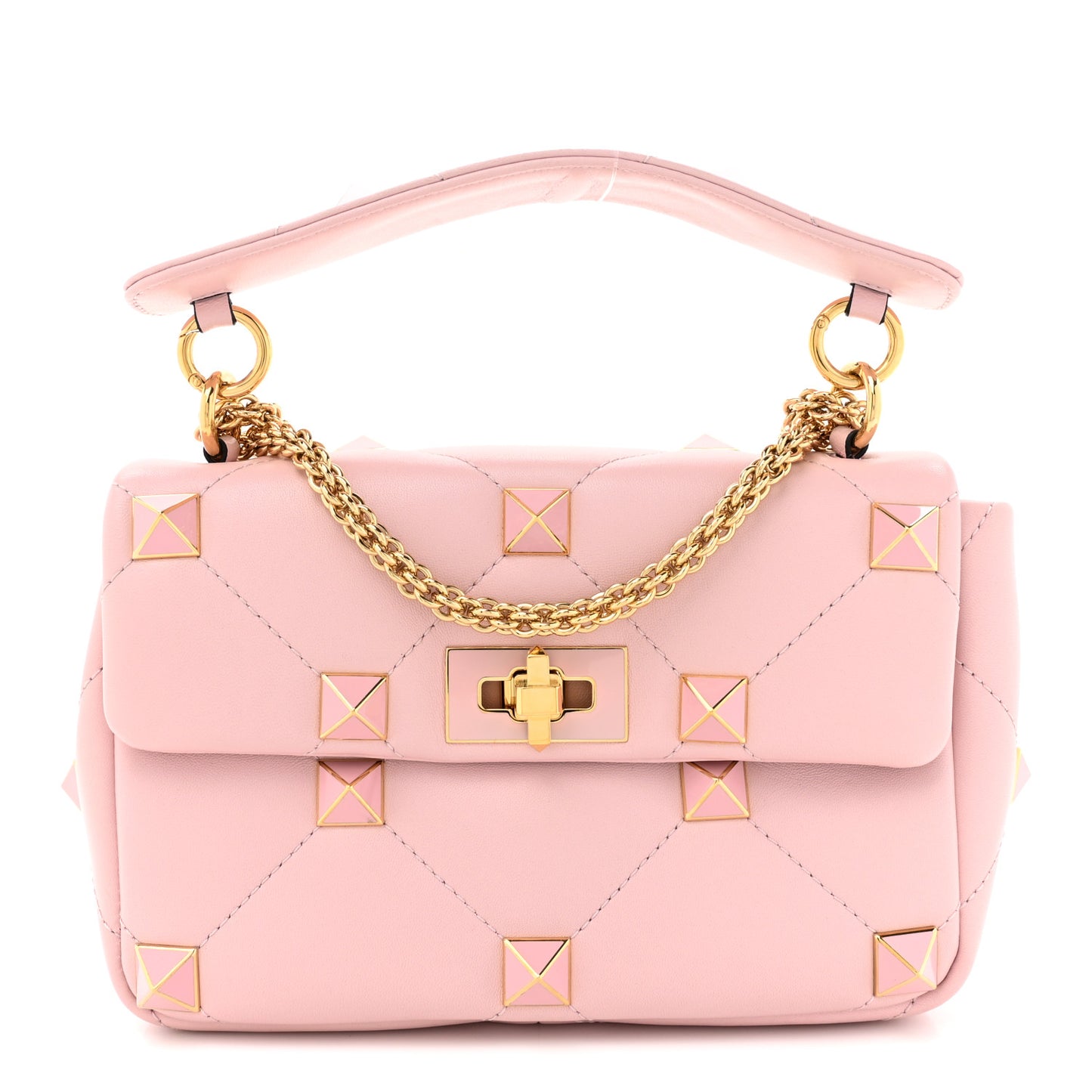 Nappa Enamel Medium Roman Stud Shoulder Bag Rose Quartz
