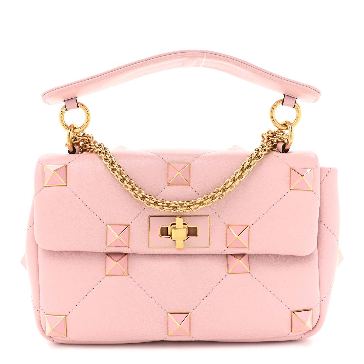 Valentino Garavani Nappa Enamel Medium Roman Stud Shoulder Bag Rose Quartz 1 of 11