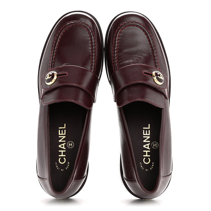 Chanel Shiny Calfskin CC Mocassin Loafers 39 Burgundy 3 of 18