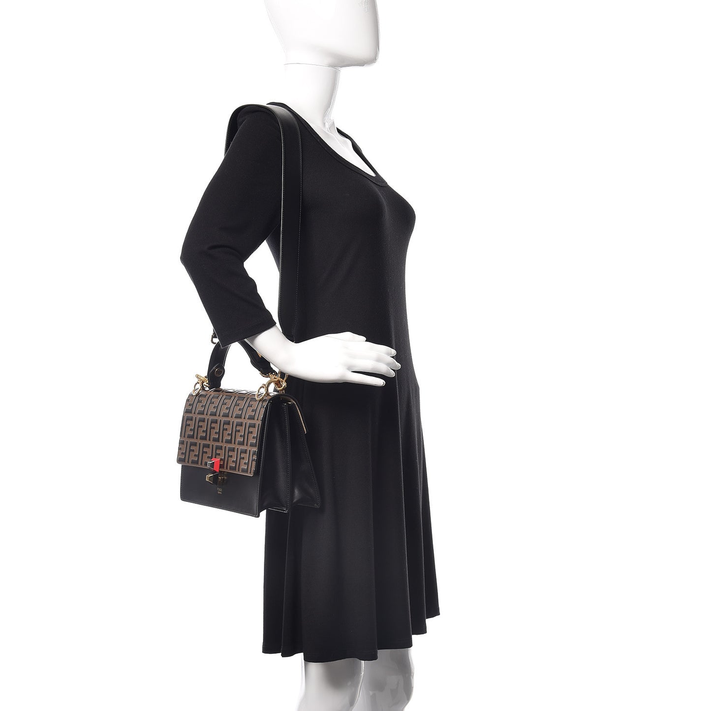 Vitello Liberty Bi-Color FF 1974 Embossed Kan I Shoulder Bag Black Maya