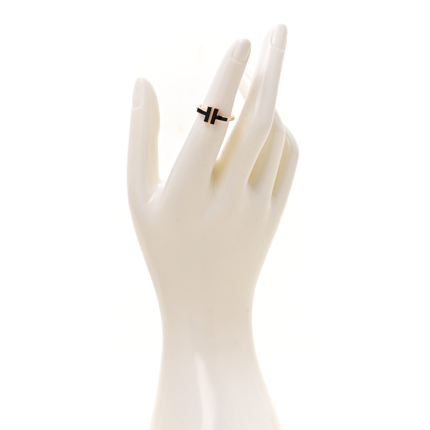 Tiffany 18K Rose Gold Black Onyx T Wire Ring 49 5 2 of 5