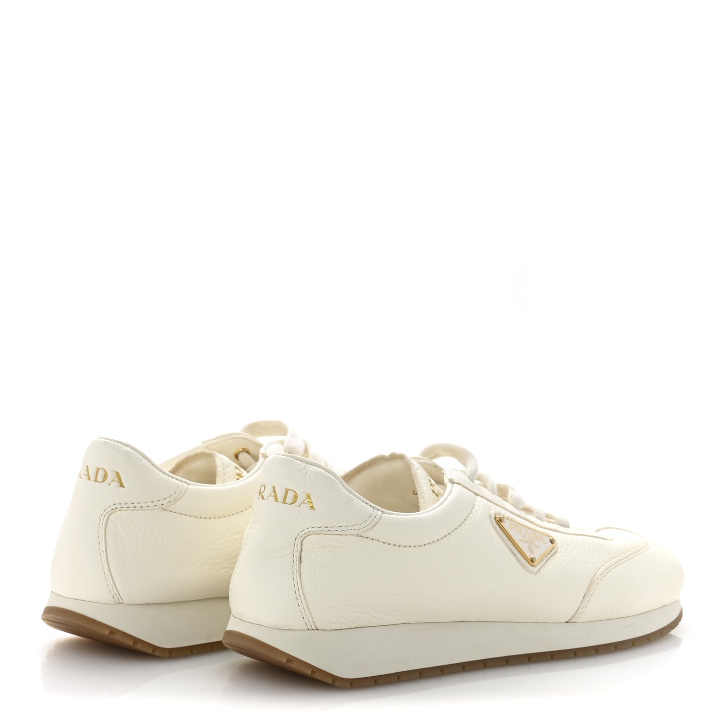 Calfskin Metal Triangle Logo Womens Sneakers 38.5 Neutral