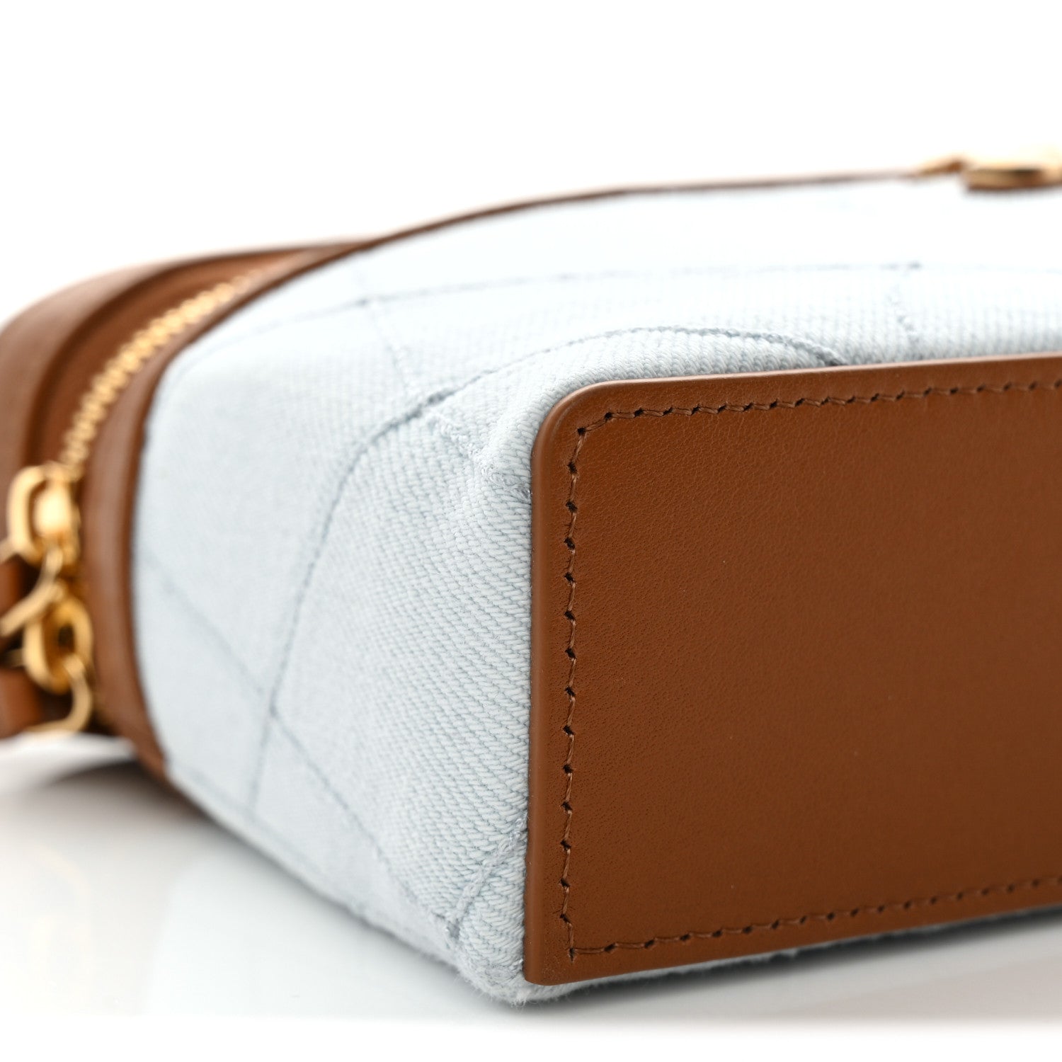 Chanel Washed Denim Calfskin Quilted Top Handle Slim Vanity Case With Chain Blue Brown 9 of 10